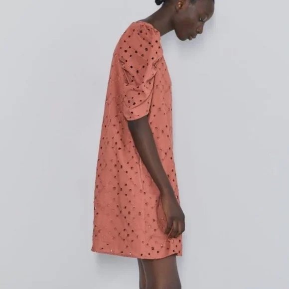 Zara Perforated Embroidery Balloon Sleeve Dress - Picture 4 of 15